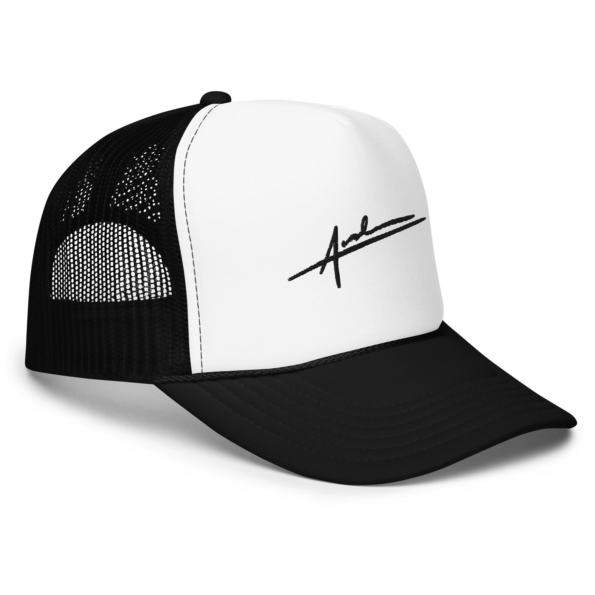 Scribble Icon Foam Trucker Hat in Black and White
